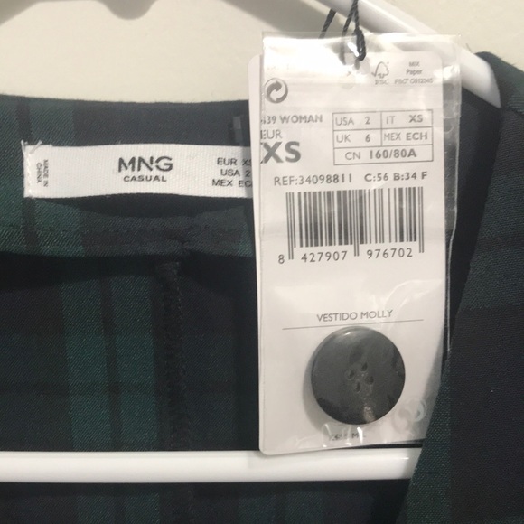MNG Mango green plaid button down dress size 2 - Picture 7 of 7